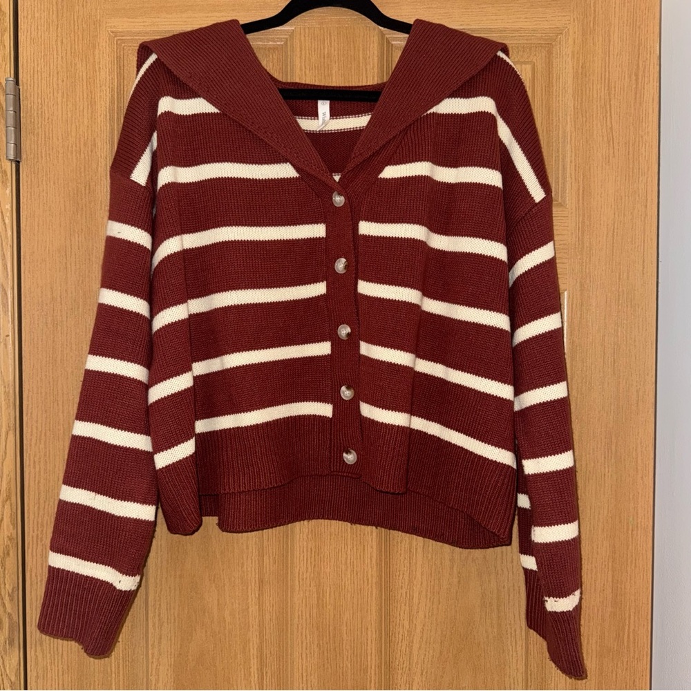 Boutique Sailor Collar Button-Front Sweater